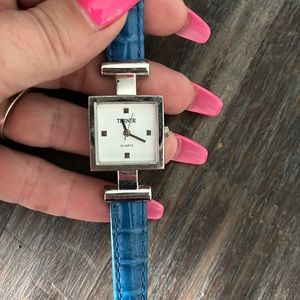 Buoux terner watch with blue leather strap